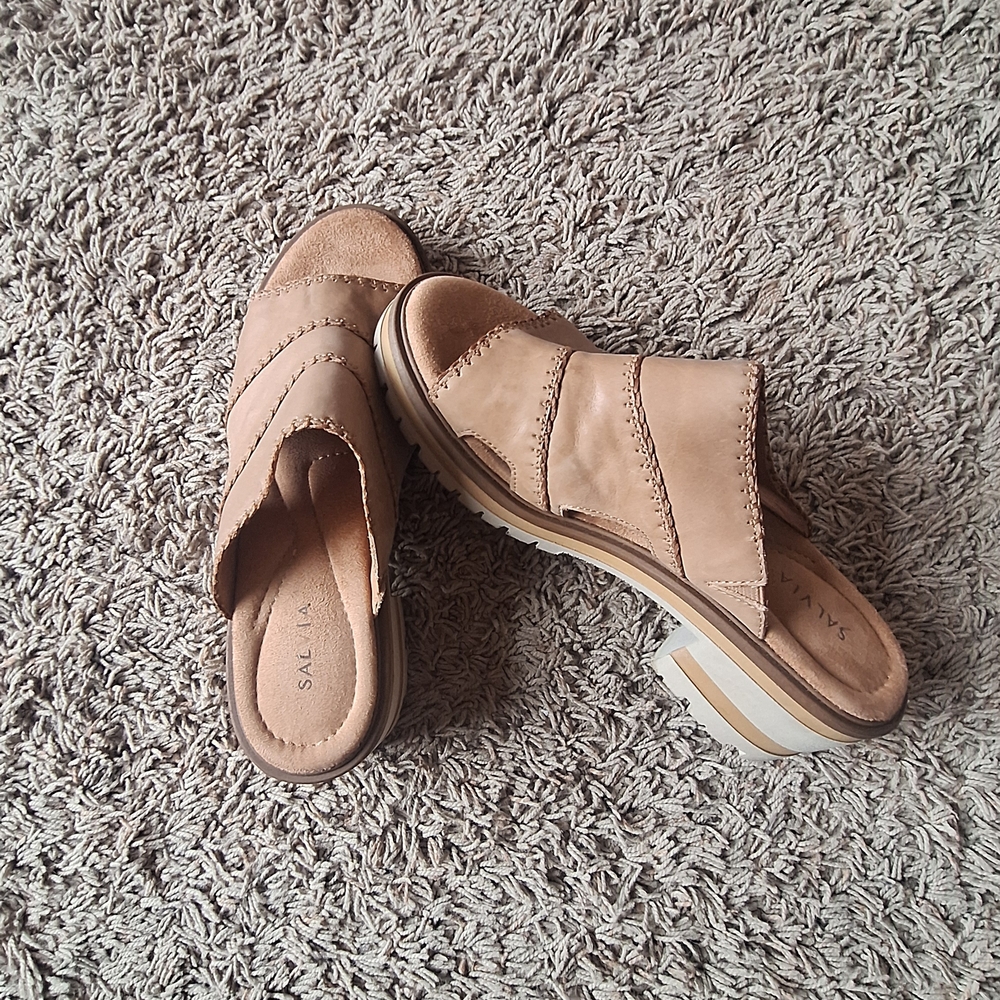 Salvia Tan Slide Clog Mule with Cushioned Footbed